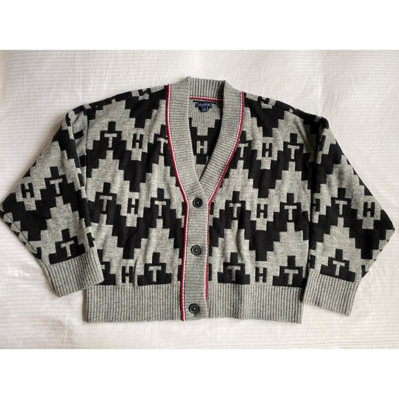 Rare! Tommy Hilfiger Fair Isle Cardigan Logo Cotton Wool Alpaca LARGE. NWOT - Picture 3 of 11